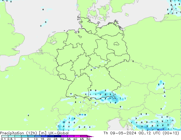 降水量 (12h) UK-Global 星期四 09.05.2024 12 UTC