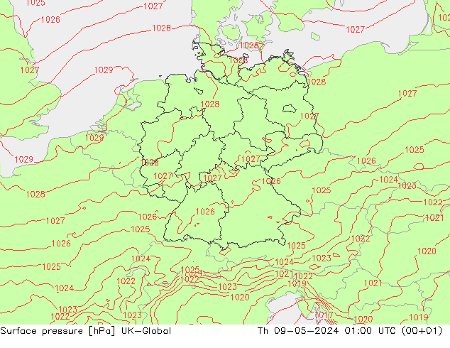 Surface pressure UK-Global Th 09.05.2024 01 UTC