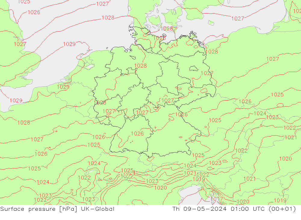 地面气压 UK-Global 星期四 09.05.2024 01 UTC