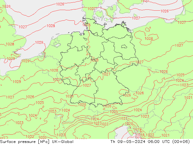 地面气压 UK-Global 星期四 09.05.2024 06 UTC