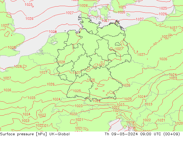 Luchtdruk (Grond) UK-Global do 09.05.2024 09 UTC
