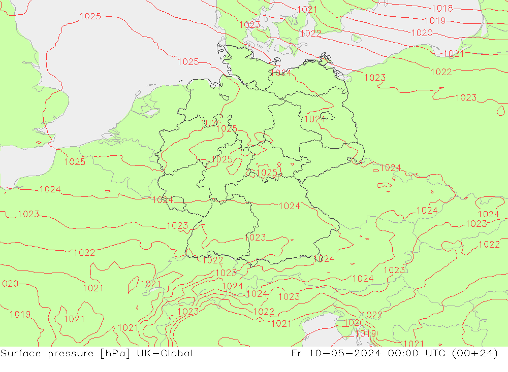 Presión superficial UK-Global vie 10.05.2024 00 UTC