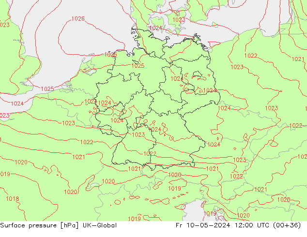 Luchtdruk (Grond) UK-Global vr 10.05.2024 12 UTC