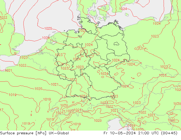 Pressione al suolo UK-Global ven 10.05.2024 21 UTC