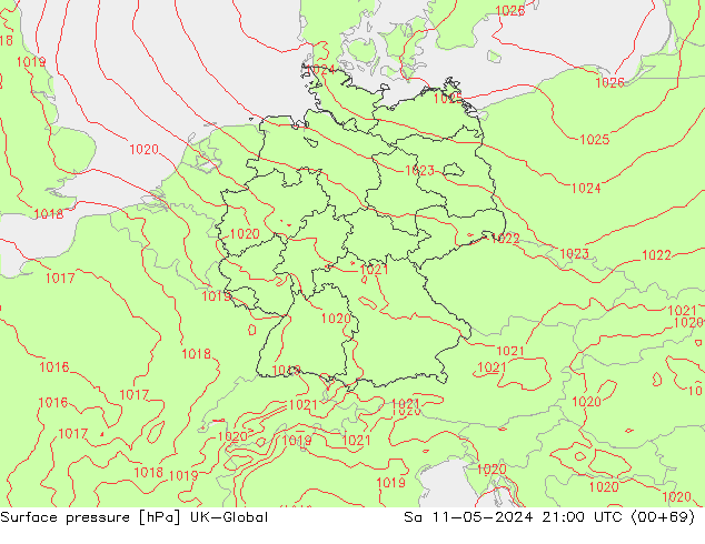 Luchtdruk (Grond) UK-Global za 11.05.2024 21 UTC