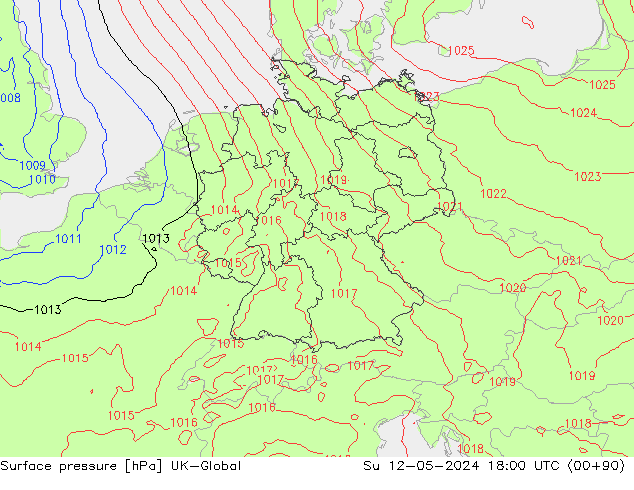 Pressione al suolo UK-Global dom 12.05.2024 18 UTC