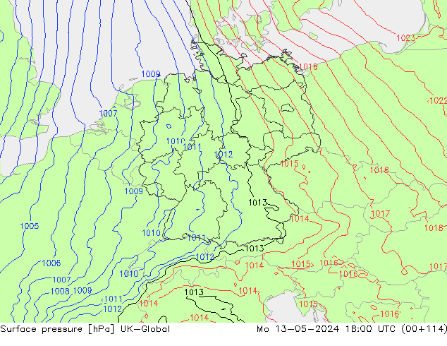 pression de l'air UK-Global lun 13.05.2024 18 UTC