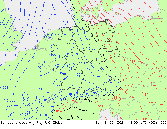 Atmosférický tlak UK-Global Út 14.05.2024 18 UTC