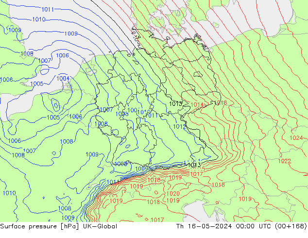 Surface pressure UK-Global Th 16.05.2024 00 UTC