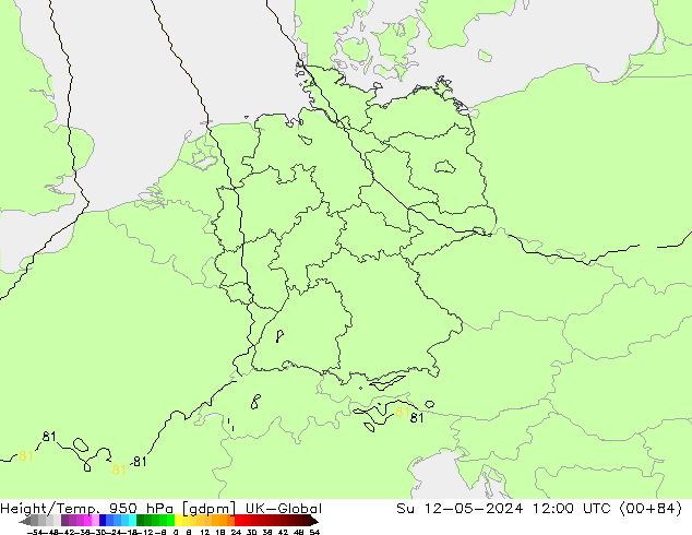 Géop./Temp. 950 hPa UK-Global dim 12.05.2024 12 UTC