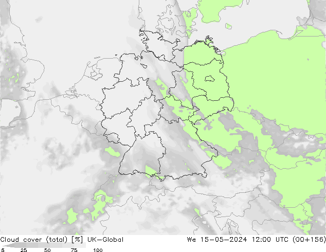 Cloud cover (total) UK-Global We 15.05.2024 12 UTC