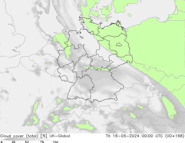 Nubes (total) UK-Global jue 16.05.2024 00 UTC