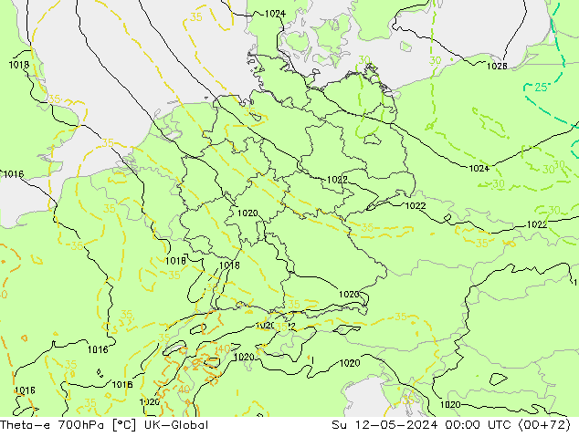 Theta-e 700hPa UK-Global dim 12.05.2024 00 UTC