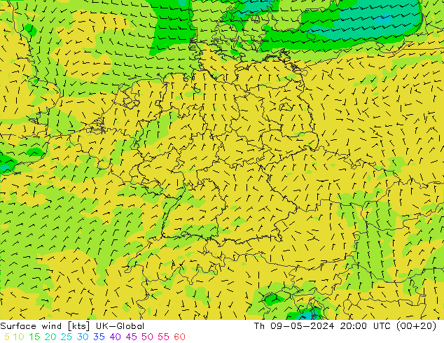 风 10 米 UK-Global 星期四 09.05.2024 20 UTC