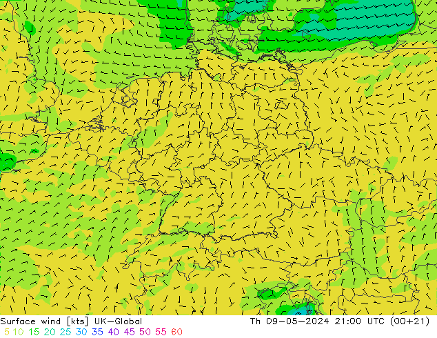 Surface wind UK-Global Th 09.05.2024 21 UTC
