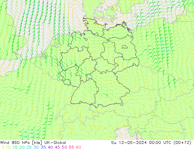 Vent 850 hPa UK-Global dim 12.05.2024 00 UTC