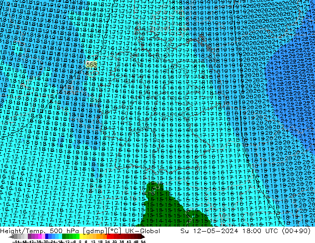 Hoogte/Temp. 500 hPa UK-Global zo 12.05.2024 18 UTC