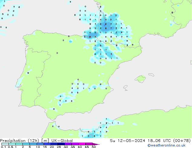 Precipitação (12h) UK-Global Dom 12.05.2024 06 UTC