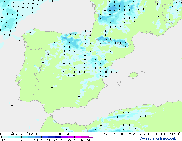 Précipitation (12h) UK-Global dim 12.05.2024 18 UTC