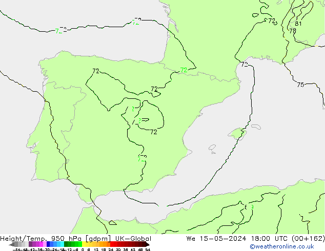 Yükseklik/Sıc. 950 hPa UK-Global Çar 15.05.2024 18 UTC