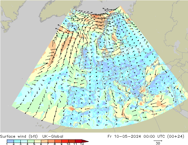 Bodenwind (bft) UK-Global Fr 10.05.2024 00 UTC