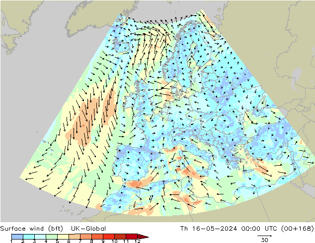 Bodenwind (bft) UK-Global Do 16.05.2024 00 UTC
