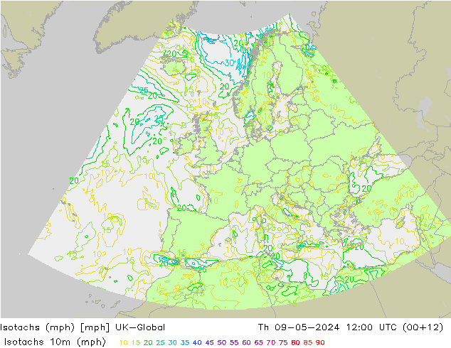 Isotachen (mph) UK-Global Do 09.05.2024 12 UTC
