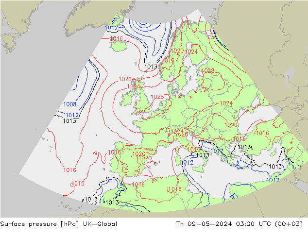 Atmosférický tlak UK-Global Čt 09.05.2024 03 UTC