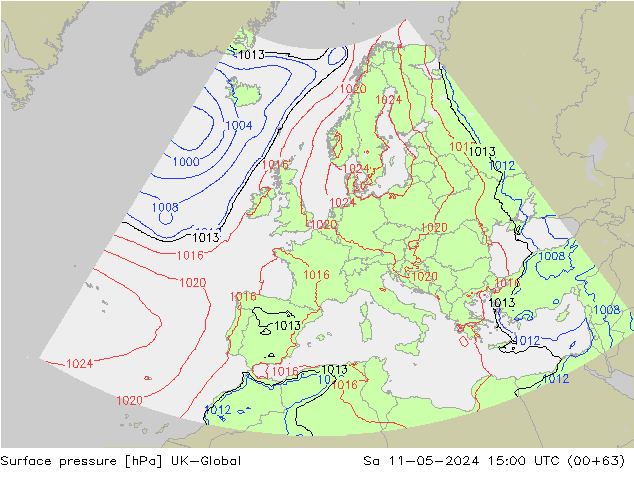 приземное давление UK-Global сб 11.05.2024 15 UTC