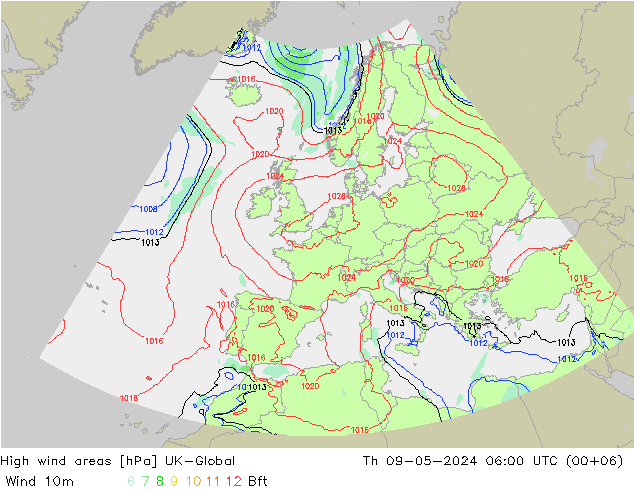 High wind areas UK-Global 星期四 09.05.2024 06 UTC