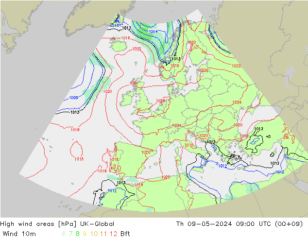 High wind areas UK-Global jeu 09.05.2024 09 UTC