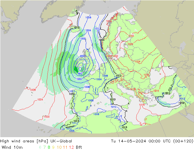 High wind areas UK-Global Tu 14.05.2024 00 UTC