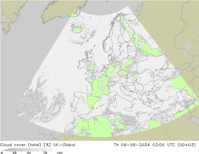 Cloud cover (total) UK-Global Th 09.05.2024 03 UTC