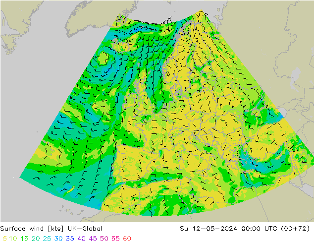Surface wind UK-Global Su 12.05.2024 00 UTC