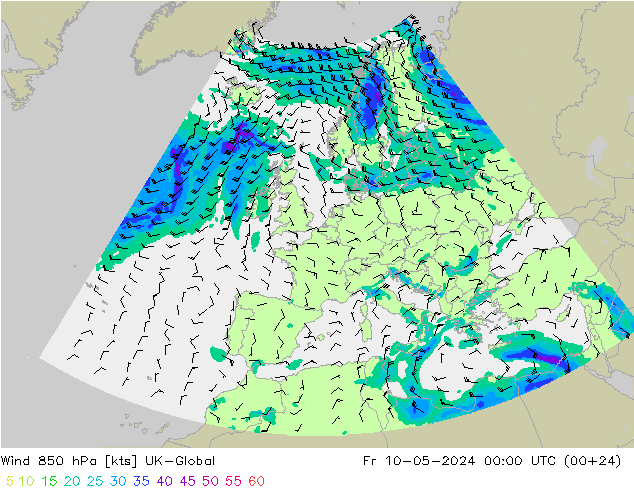 风 850 hPa UK-Global 星期五 10.05.2024 00 UTC