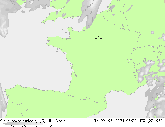 Wolken (mittel) UK-Global Do 09.05.2024 06 UTC