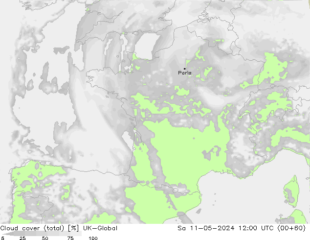 Nuages (total) UK-Global sam 11.05.2024 12 UTC