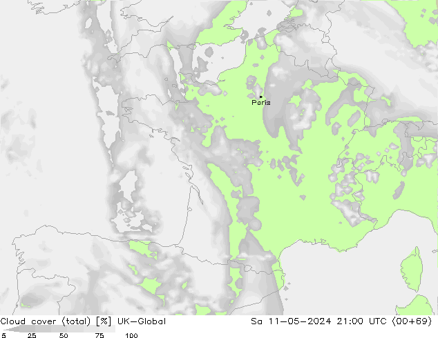 Cloud cover (total) UK-Global Sa 11.05.2024 21 UTC