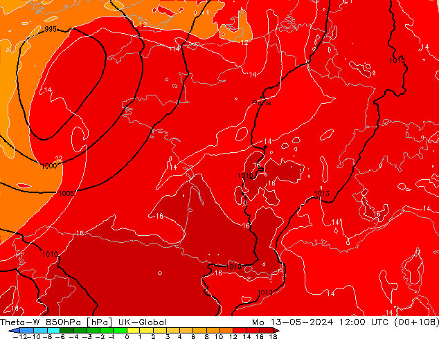 Theta-W 850hPa UK-Global lun 13.05.2024 12 UTC
