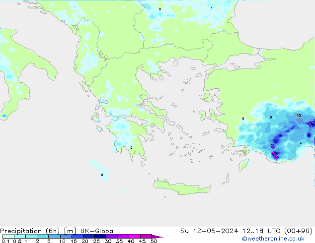Precipitazione (6h) UK-Global dom 12.05.2024 18 UTC