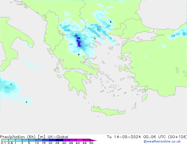 Precipitation (6h) UK-Global Tu 14.05.2024 06 UTC