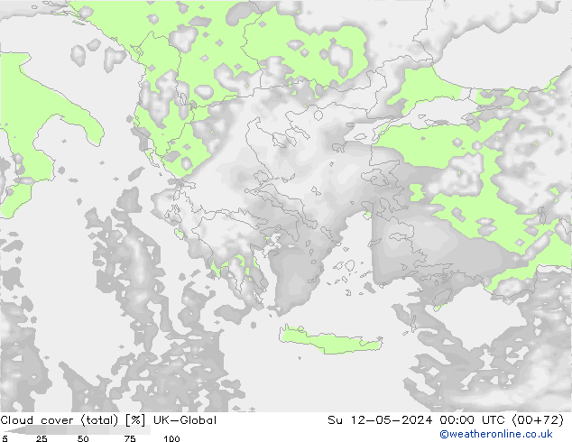 Cloud cover (total) UK-Global Su 12.05.2024 00 UTC