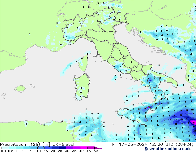 Precipitation (12h) UK-Global Fr 10.05.2024 00 UTC