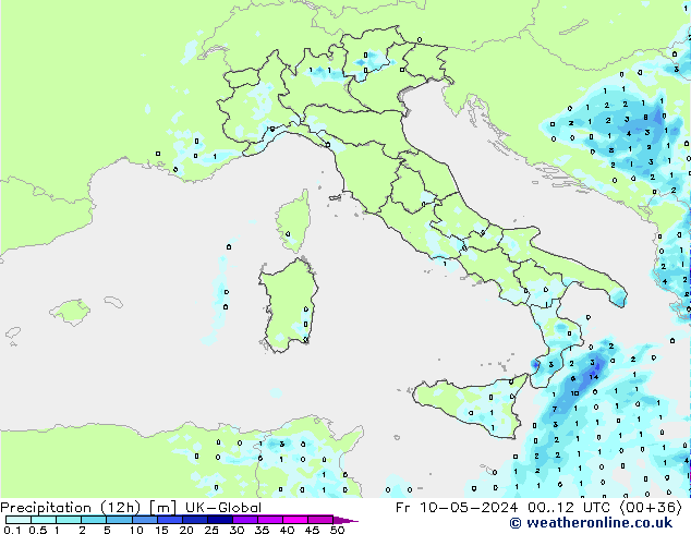 Precipitation (12h) UK-Global Fr 10.05.2024 12 UTC