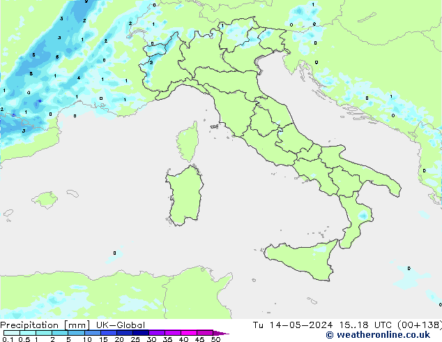 Precipitation UK-Global Tu 14.05.2024 18 UTC