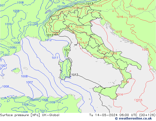 Pressione al suolo UK-Global mar 14.05.2024 06 UTC