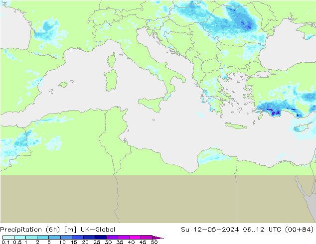 Precipitation (6h) UK-Global Su 12.05.2024 12 UTC