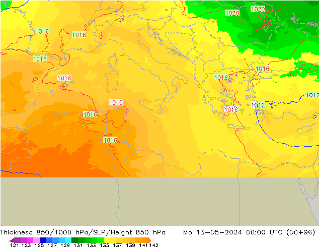 Thck 850-1000 гПа UK-Global пн 13.05.2024 00 UTC