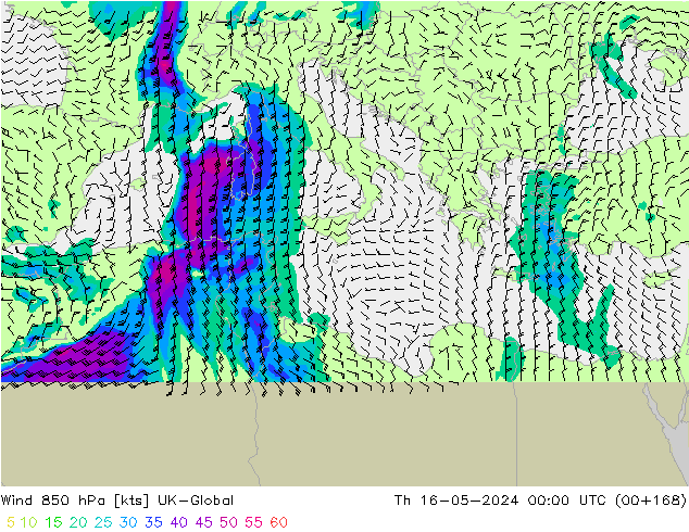 Rüzgar 850 hPa UK-Global Per 16.05.2024 00 UTC