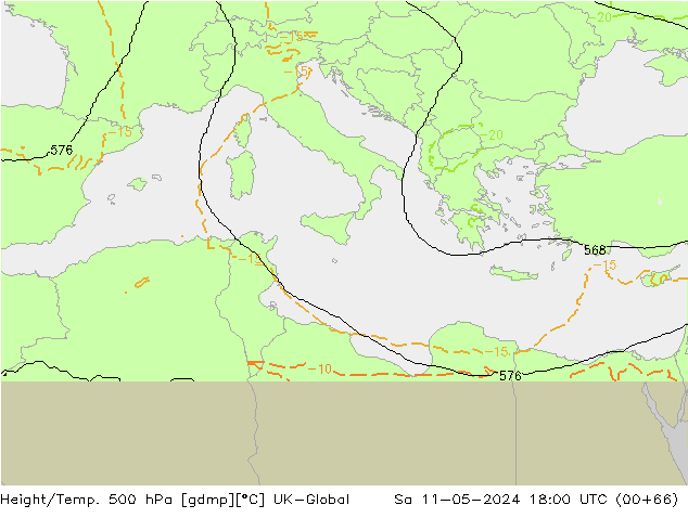 Yükseklik/Sıc. 500 hPa UK-Global Cts 11.05.2024 18 UTC